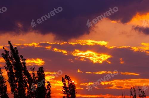 Preview: Landscape With Dramatic Light - Beautiful Golden Sunset With Saturated Sky And Clouds.