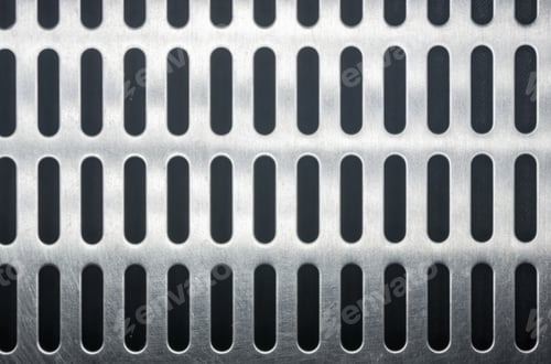 Preview: Stainless Steel Grating With Oblong Holes On Black Background, Close-Up