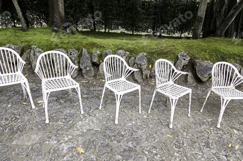 Preview: White Chairs And Tables, Detail Of A Terrace Outdoors