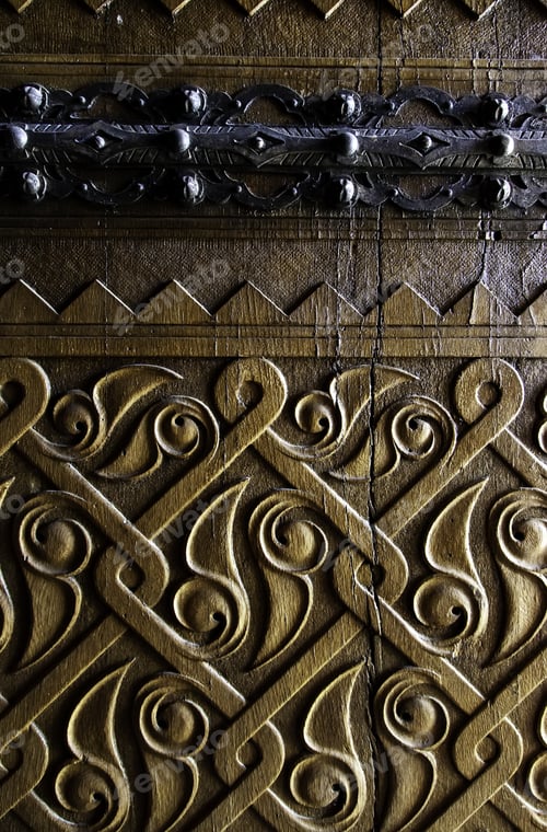 Preview: Zen Carved Wood, Wood Decoration Detail, Antique