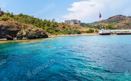 Preview: Island Mountain Resort Beach Sea. View Cliffs Touch The Amazingly Beautiful Colors Of The Sea.