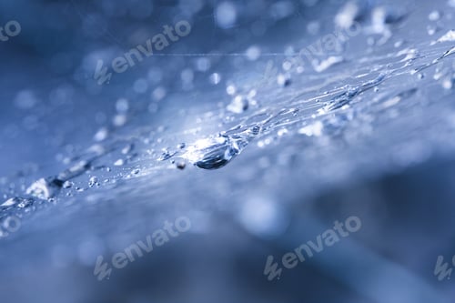 Preview: Abstract Composition With Water Drops, Spiderwebs And Bokeh. Image Has Grain Texture Visible On Its