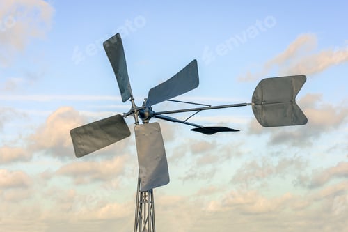 Preview: Closeup Of A Recently Renovated Old Metal Windmill Water Pumping In A Dutch Polder.