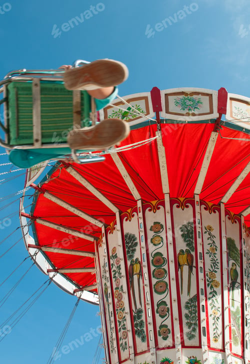 Preview: Colorful Merry-Go-Round Carousel On A Theme Park Spinning Around