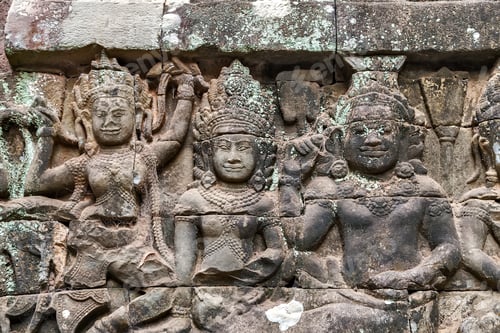 Preview: Dancing Apsara Decoration Stone Carving On The Wall Of Angkor Wat, Seam Reap, Cambodia
