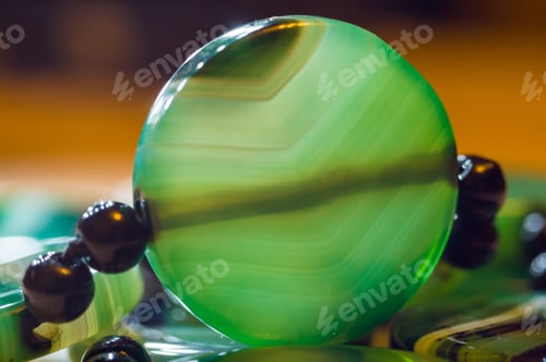 Preview: Large Polished Beads Of Beautiful Translucent Green Agate Gemstone, Macro