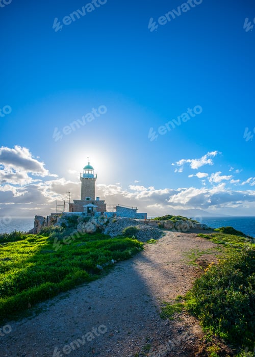 Preview: Very Old Beautiful Stone Made Navy Lighthouse At Heraion Cape Near Perachora Village In Greece