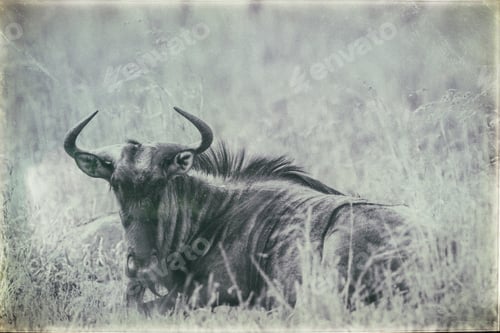 Preview: Vintage Style Image Of A Blue Wildebeest In Chobe National Park, Botswana