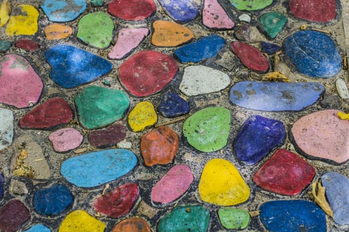Preview: Paving Stones Painted In Different Colors. Decorative Street Pavement. Street Decoration Elements