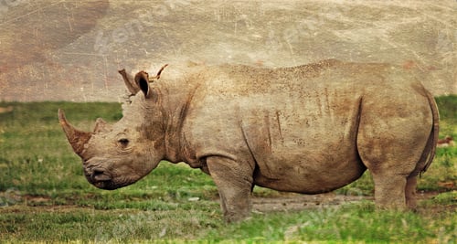 Preview: Vintage Style Image Of A White Rhinoceros Or (Ceratotherium Simum) In Lake Nakuru National Park