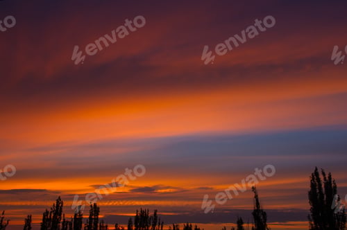 Preview: Landscape With Dramatic Light - Orange Clouds And The Outline Of Trees At Sunset