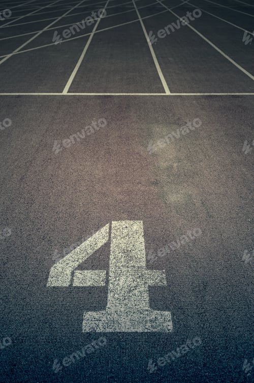 Preview: Number Four On A Running Track, A Track Detail For Running Outdoors, Sport And Healthy Living