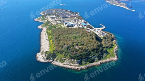 Preview: Aerial Drone Bird'S Eye View Photo From Island Of Psitaleia The Largest Sewage Treatment Plant In