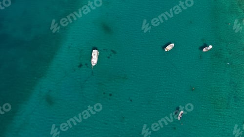 Preview: Aerial Drone Bird'S Eye Top View Photo Of Traditional Fishing Boats In Island Of Mykonos, Cyclades
