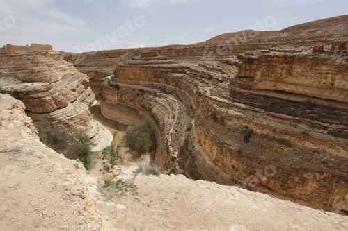 Preview: African Landscape - Wide Angle Shot Of Massive Sandstone Canyon In Tunisia, In The Summer Day