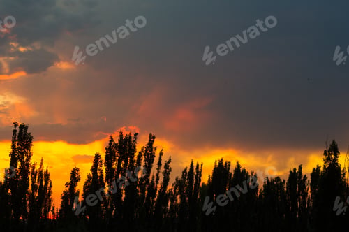 Preview: Landscape With Dramatic Light - Beautiful Golden Sunset With Saturated Sky And Clouds.