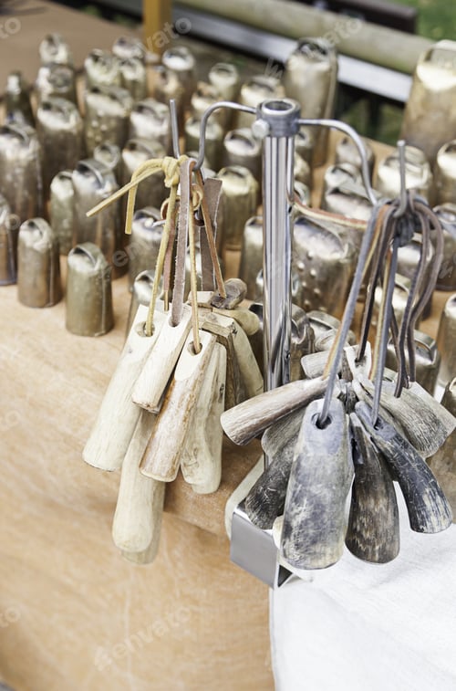 Preview: Old Cow Bells, Metal Bells Detail For Farm Animals