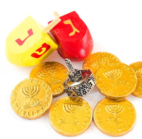 Preview: Chocolate Coins And Dreidels For Hanuka Celebration.