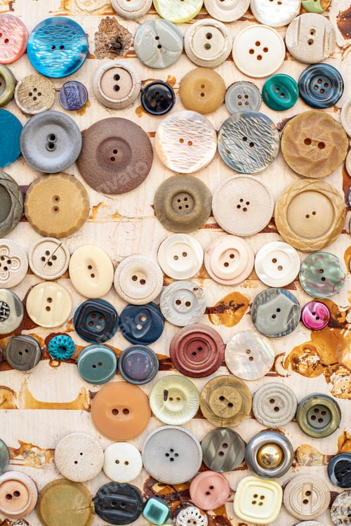 Preview: Group Of Retro Colorful Fashion Sewing Buttons On A Board