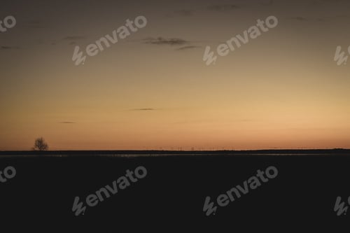 Preview: Beautiful. Red Sunset Over The Sea, Lake With Clear Sky And Reflections In Water - Vintage Retro