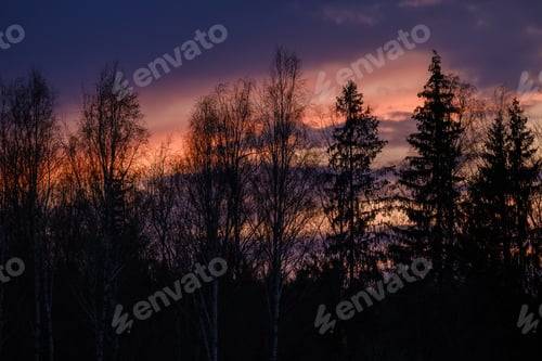 Preview: Dramatatic Red Dark Sunset Over The Fields And Cities With Distinct Drama Clouds