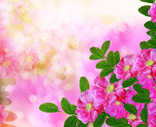 Preview: Summer Landscape. Delicate Wild Rose Garden Flowers