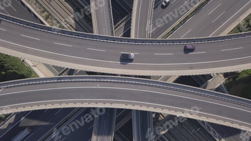Preview: Aerial Drone Top View Photo Of Highway Junction Multi Level Overpass Passing Through City Centre