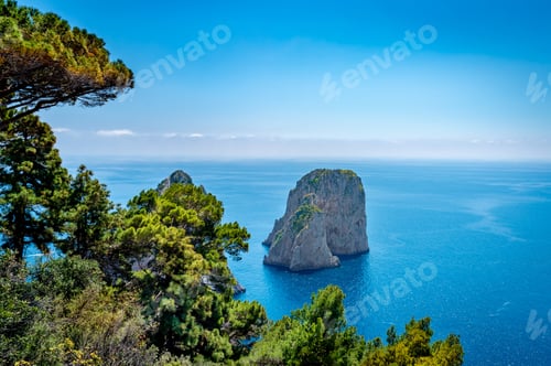 Preview: View Of Famous Faraglioni Rocks In Capri Island, Italy.