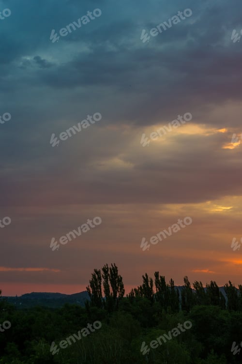 Preview: Landscape With Dramatic Light - Beautiful Golden Sunset With Saturated Sky And Clouds.