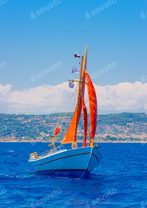 Preview: Greek Classic Sailing Boat In Spetses Island In Greece