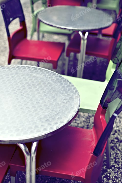 Preview: Chairs And Tables On The Terrace Of A Bar In Zaragoza, Spain.
