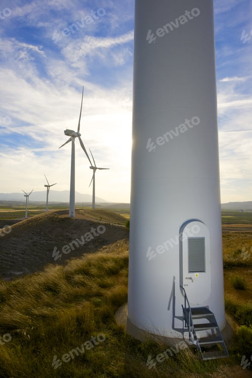 Preview: Windmills For Electric Power Production At Sunset, Zaragoza Province, Aragon, Spain