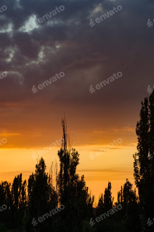 Preview: Landscape With Dramatic Light - Beautiful Golden Sunset With Saturated Sky And Clouds.