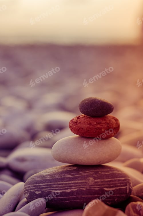 Preview: Stack Of Zen Stones On Pebble Beach
