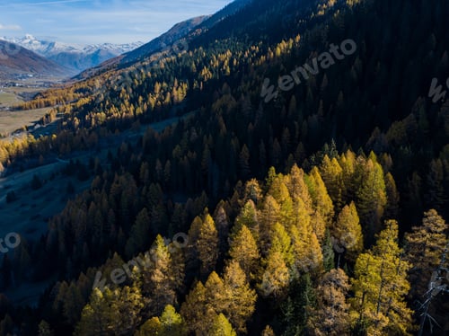 Preview: Aerial View Of Mountain Valley In Switzerland. Fall Colors During Indian Summer