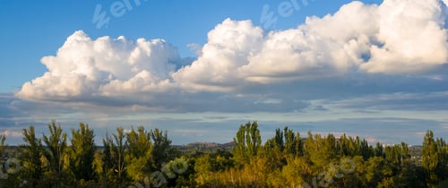 Preview: Autumn Urban Landscape On A Sunny Day - Yellow Autumn Trees And Bright Sky With Clouds
