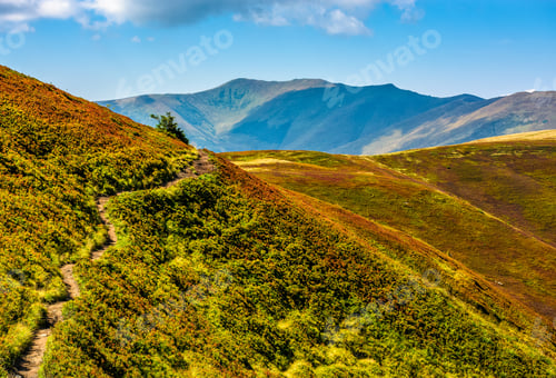 Preview: Summer Mountain Landscape. Path Through The Ridge To The Top. Fine Weather With Blue Sky And Few