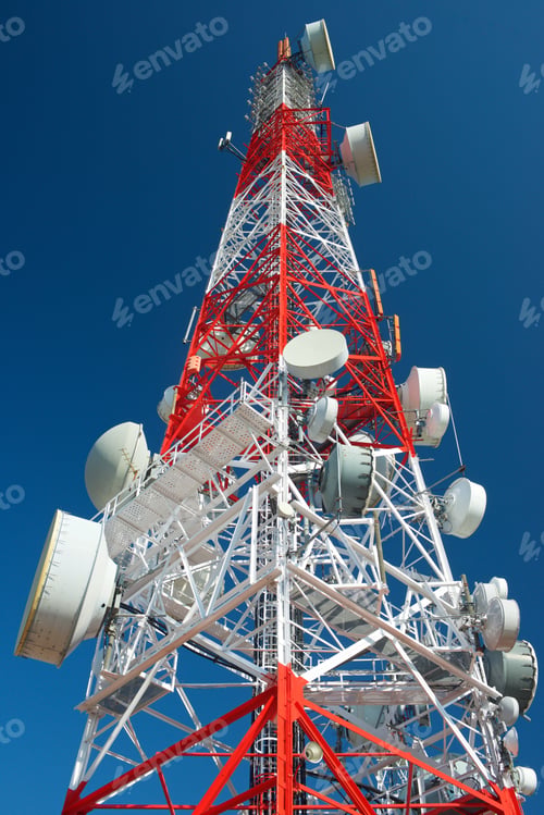 Preview: Telecommunications Tower With Clear Blue Sky.