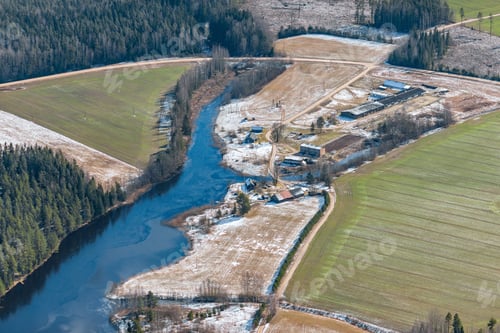 Preview: Aerial View Over The Lake And Farmhouse