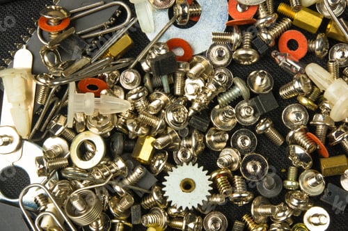 Preview: Techno Backgrounds - Various Bolts, Screws, Washers, Nuts And Other Computer Small Fasteners On