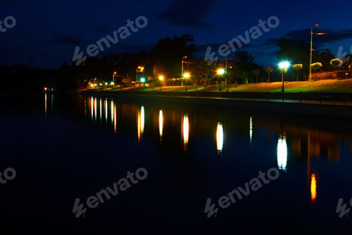 Preview: Night Scene Of Park And Reflection In Lake