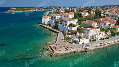 Preview: Aerial Drone Photo Of Picturesque Chapel Of Agios Mamas And Three Cannon Monument In Picturesque
