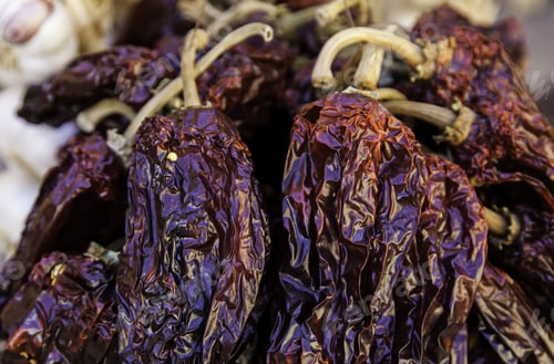 Preview: Red Leaves Drying Outdoors, Detail Of Dried Vegetables, Condiment