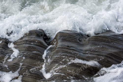 Preview: Pebble Stones On The Sea Beach, The Rolling Waves Of The Sea With Foam