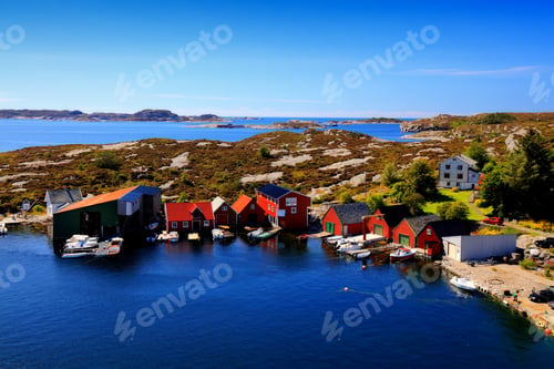 Preview: Norway Islands Landscape View. Vestland County Island Landscape With Misje Island Harbor In