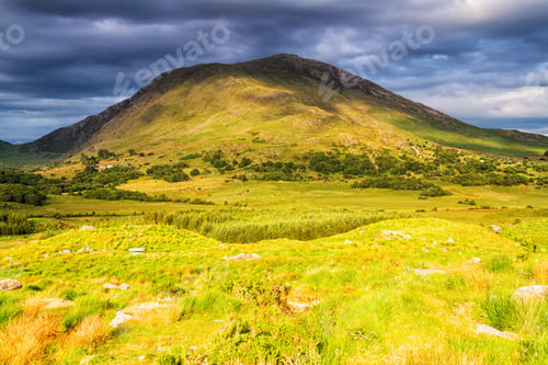 Preview: Summer Landscape Of Mountains, Hills And Meadows In Popular And Picturesque Ring Of Kerry, Ireland