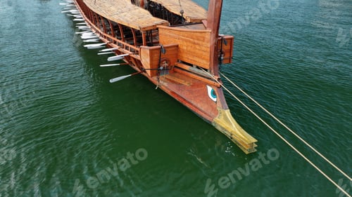 Preview: Aerial Detail Photo Of Ancient Greek Warship Full Scale Replica Trireme In Port Of Faliron, Attica