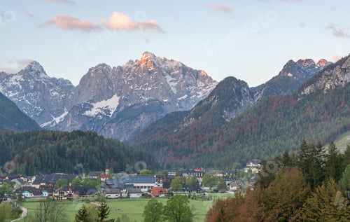 Preview: Kranjska Gora Town At Sunrise With Mountains In The Background