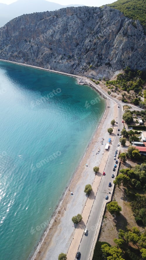 Preview: Aerial Drone Photo From Famous Psatha Beach With Clear Turquoise Waters, Attica, Greece