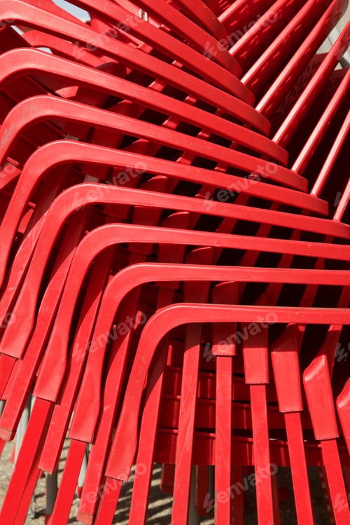 Preview: Metal Chairs Stacked In The Street In Zaragoza, Spain.
